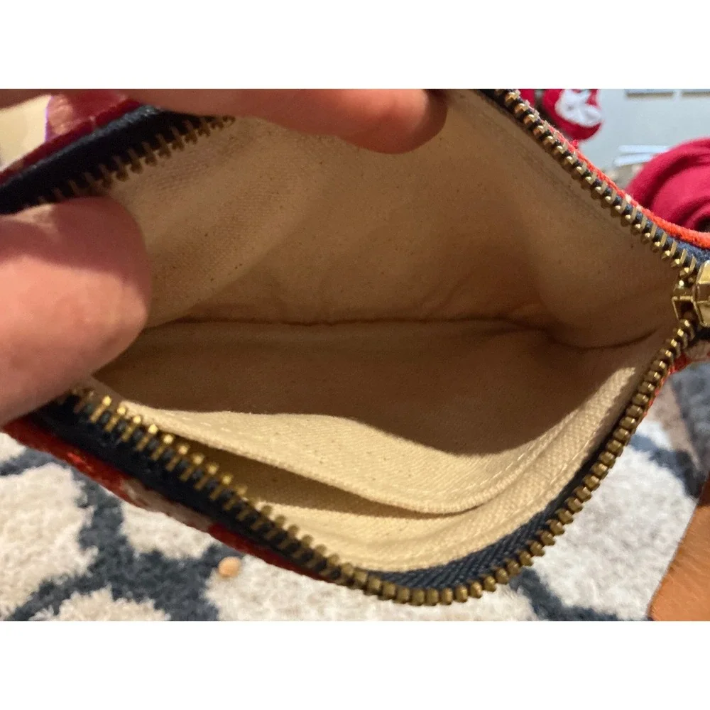 Erin‎ Flett Orange White Geometric Floral Zipper Pouch Clutch Wristlet